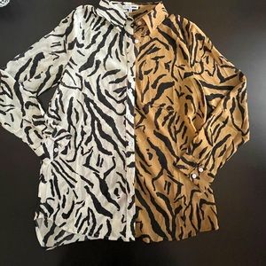 Animal print sheer button up